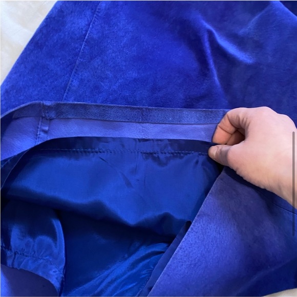Vintage Suede Leather High Waist Pencil Mini Skirt Cobalt Blue size Small - Picture 6 of 11